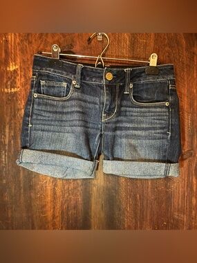 American Eagle Outfitters Dark Blue Rolled Cuff Denim Shorts